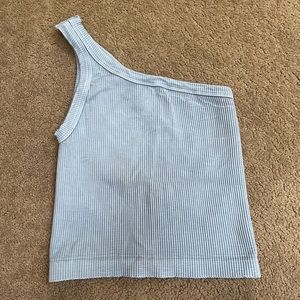 Nikibiki one shoulder blue ribbed tank top